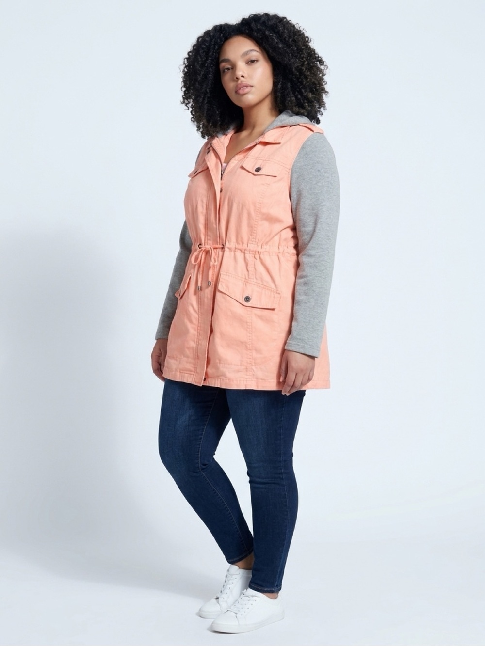 torrid Peach Utility Anorak with Gray Hooded Sleeves